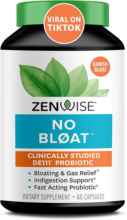 Zenwise No Bloat - Probiotics, Digestive Enzymes for Bloating and Gas Relief - Ginger, Dandelion, and Cinnamon to Improve Digestion - Vegan Water Retention Pills + Diuretic for Women & Men - 60 Count