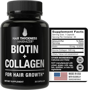 Biotin and Collagen Supplements - 10000mcg Biotin + Bovine Collagen Advanced 2-in-1 Hair Growth Vitamins Supplement Complex. Hair Loss Pills for Men and Women. Vitamins for Hair Growth and Thickness in Pakistan