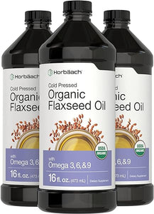 Organic Flaxseed Oil | 3 Pack | 16 fl oz Each | Cold Pressed | with Omega 3, 6, 9 | Vegetarian, Non-GMO, Gluten Free Liquid | by Horbaach in Pakistan