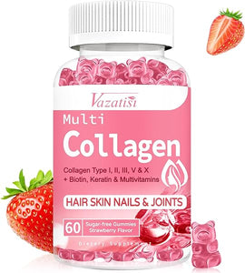 Sugar Free Collagen Gummies for Women Men, 2500mg Collagen with Biotin Sea Moss Vitamin C Zinc for Hair Skin Nails Muscle & Joint, Immunity - 60 Strawberry Flavored Supplement in Pakistan
