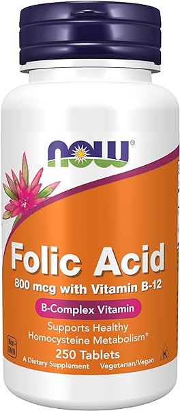 NOW Supplements, Folic Acid 800 mcg + B-12 (Cyanocobalamin) 25 mcg, B Complex Vitamin, 250 Tablets in Pakistan in Pakistan