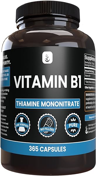 PURE ORIGINAL INGREDIENTS Vitamin B1 (Thiamine Mononitrate) (365 Capsules) No Magnesium Or Rice Fillers, Always Pure, Lab Verified in Pakistan in Pakistan