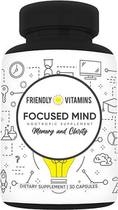 Focused Mind Brain Supplement by Friendly Vitamins, Memory and Focus Nootropic Supplement That Promotes Clarity, Energy, and Brain Health - with DMAE, Vitamin B12 & Ginkgo Biloba, 30 Capsules in Pakistan