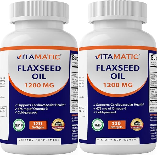 Vitamatic 2 Pack Flaxseed Oil 1200mg 120 from Cold Pressed Flax Seed - 675 mg of ALA Omega 3 Fatty Acids for Improving Heart Health in Pakistan in Pakistan