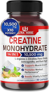 Ultra Creatine Pills Muscle Growth 9800mg Creatine Monohydrate Capsules w Ginseng 4000mg L-Arginine 100mg L Citrulline 100mg, Stamina Energy Booster, 90 Capsules in Pakistan