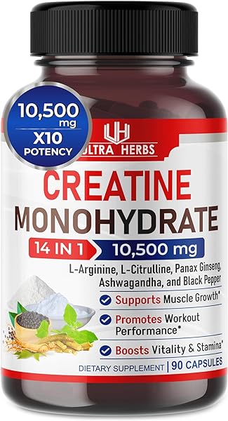 Ultra Creatine Pills Muscle Growth 9800mg Creatine Monohydrate Capsules w Ginseng 4000mg L-Arginine 100mg L Citrulline 100mg, Stamina Energy Booster, 90 Capsules in Pakistan in Pakistan