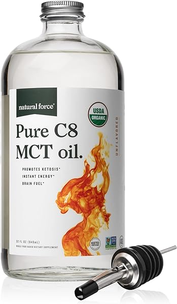 Natural Force Organic Pure C8 MCT Oil – Liquid MCT Oil in Glass Bottle Container – Concentrated Caprylic Acid – Keto, Paleo, Kosher, Vegan & Non-GMO – Lab Tested for Quality and Purity, 32 Ounce in Pakistan in Pakistan