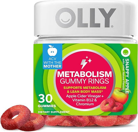 Metabolism Gummy Rings, Apple Cider Vinegar, Vitamin B12, Chromium, Energy and Digestive Health, Chewable Supplement, Apple Flavor - 30 Count in Pakistan