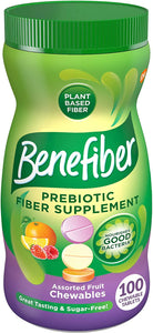 Benefiber Prebiotic Fiber Supplement for Digestive Health, Assorted Fruit Chewable Fiber Tablets - 100 Count