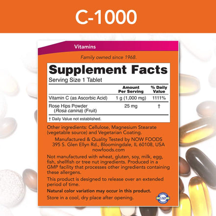 NOW Supplements, Vitamin C-1,000 with Rose Hips, Sustained Release, Antioxidant Protection*, 250 Tablets