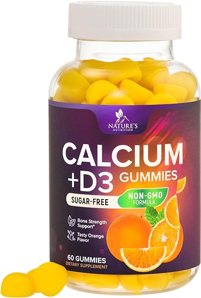 Sugar Free Calcium Gummy Bites Plus 400 IU Vitamin D3, Bone Health & Immune Support, Supports Bone Strength - Chewable Calcium Nutrition Supplement, Non-GMO, Berry Flavor Chews - 60 Gummies in Pakistan