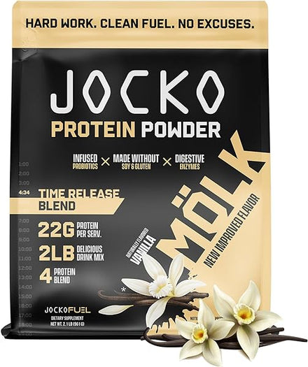 Jocko Mölk Whey Protein Powder (Vanilla) - Keto, Probiotics, Grass Fed, Digestive Enzymes, Amino Acids, Sugar Free Monk Fruit Blend - Supports Muscle Recovery & Growth - 31 Servings (New 2lb Bag) in Pakistan