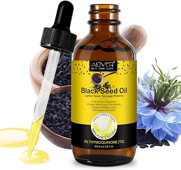 Black Seed Oil, 100% Pure Organic Black Seed Oil Cold Pressed Unrefined, Rich in Vitamin D3, K2 & E, Black Seed Oil Supplement Drop for Immune Support, Non-GMO (2.02 Fl.oz) in Pakistan