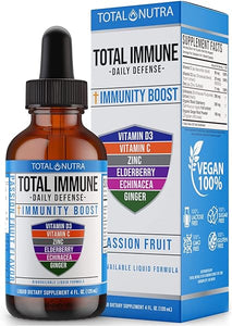 Total Immune 6-in-1 Liquid Multivitamin Supplement | 100% Daily Zinc, Vitamin D3 and Vitamin C Immunity Drops | Elderberry, Echinacea & Ginger Defense Support for Adults & Kids | 4 oz Passion Fruit in Pakistan