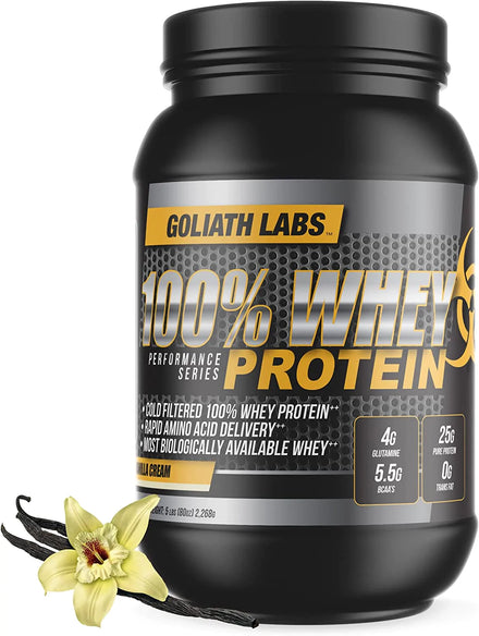 Goliath Labs 100% Whey Protein Powder Isolate/Blend | Fast-Absorbing Workout Supplements for Men and Women | 25g of Pure Protein and 5.5g of BCAAs | 5 lbs, 68 Servings (5 LB, Peanut Butter Chocolate)