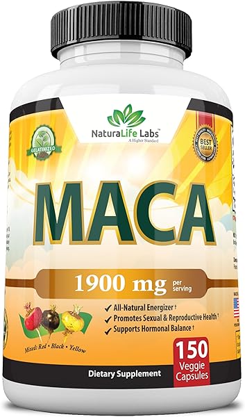 Organic Maca Root Black, Red, Yellow 1900 MG per Serving - 150 Vegan Capsules Peruvian Maca Root Gelatinized 100% Pure Non-GMO Supports Reproductive Health Natural Energizer in Pakistan