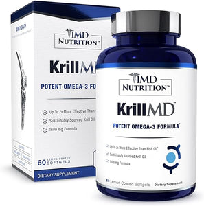 1MD Nutrition KrillMD - Antarctic Krill Oil Omega 3 Supplement with Astaxanthin, EPA, DHA | 2X More Effective Than Fish Oil | 60 Softgels in Pakistan
