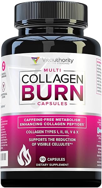 Multi Collagen Burn: Multi-Type Hydrolyzed Protein Peptides with Hyaluronic Acid, Vitamin C, SOD B Dimpless, Types I, II, III, V and X Collagen, Caffeine-Free (Unflavored Capsules) in Pakistan