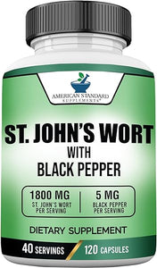 American Standard Supplements St. John’s Wort 1800mg Per Serving with Black Pepper Fruit Extract - Vegan, Gluten Free, Non-GMO, 120 Capsules, 40 Servings in Pakistan