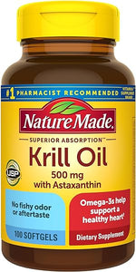 Nature Made Superior Absorption Krill Oil 500mg with Astaxanthin and Phospholipids, Omega 3s for Heart Health Support, 100 Softgels, 100 Day Supply in Pakistan
