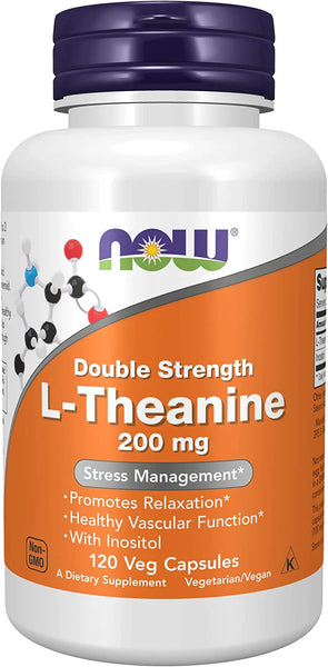 NOW Supplements, L-Theanine 200 mg with Inositol, Stress Management*, 120 Veg Capsules