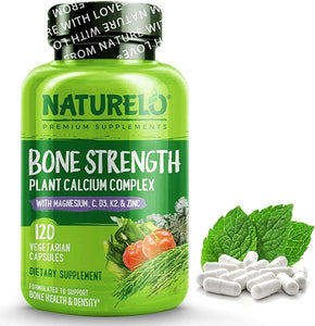 NATURELO Bone Strength - Calcium Magnesium Supplement for Bone Health - Plant-Based, Whole Food Formula with Potassium, Vitamins C, K2, D3 - Non-GMO, Soy-Free, Gluten-Free - 120 Vegan Capsules in Pakistan