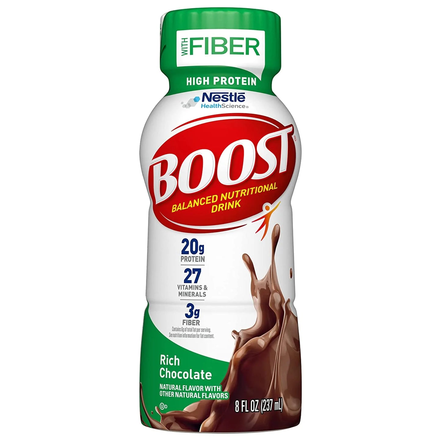 BOOST High Protein with Fiber Complete Nutritional Drink, Creamy Strawberry, 8 fl oz Bottle, 24 Pack