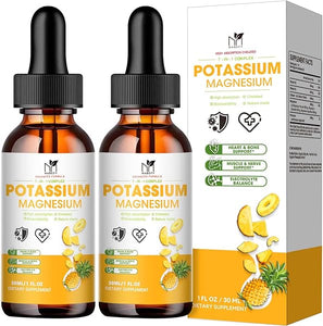 (2 Pack) Potassium Magnesium Supplement w/Calcium-High Absorption Potassium Aspartate 100mg & Magnesium Complex 1500mg with Aspartate,Glycinate,Taurate-Vegan Drops for Leg Cramps,Muscle,Heart Support in Pakistan