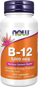 NOW Supplements, Vitamin B-12 1,000 mcg with Folic Acid, Nervous System Health*, 250 Chewable Lozenges in Pakistan