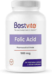 BESTVITE Folic Acid 1000mcg (Vitamin B9) (240 Vegetarian Capsules) - No Dicalcium Phosphate - No Stearates -No Silicon Dioxide - Non GMO - Gluten Free in Pakistan
