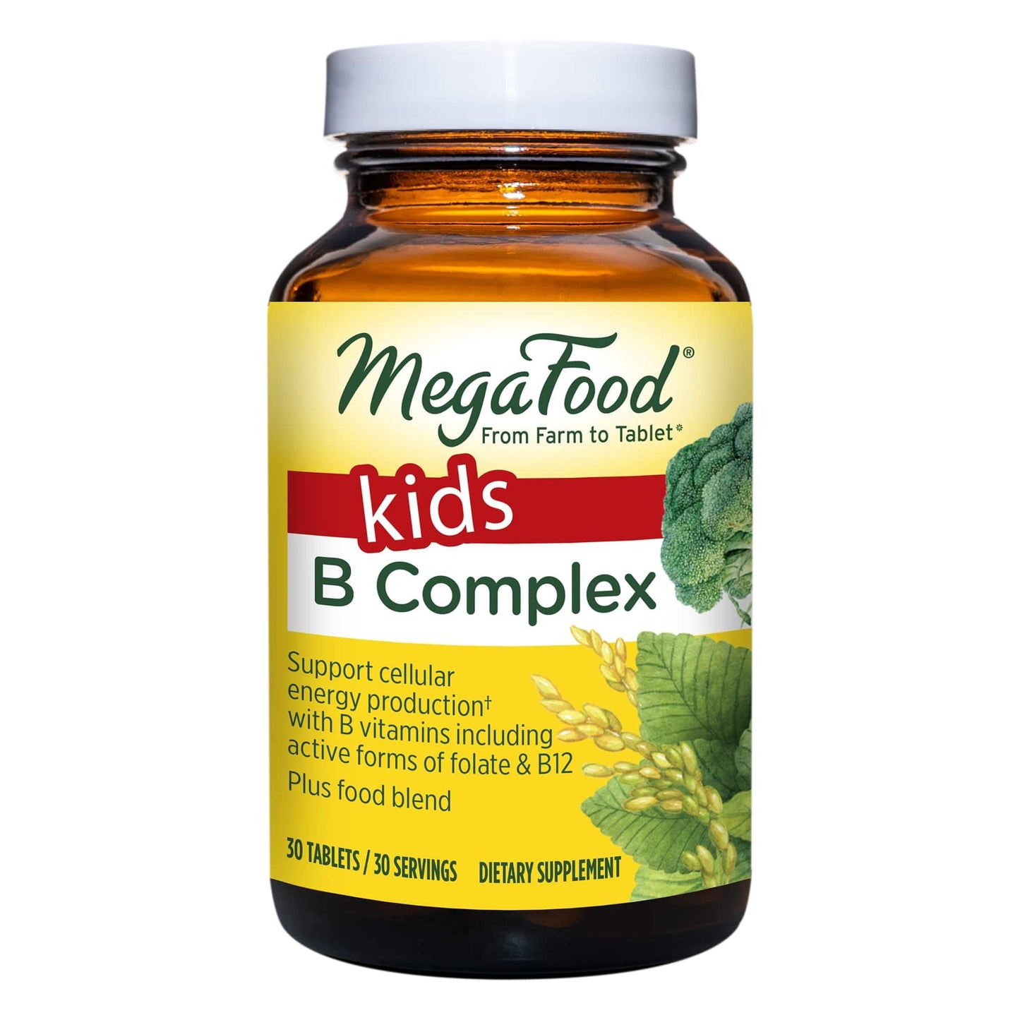 MegaFood Kids B Complex - B Complex Vitamin Supplement - 8 B Vitamins with Vitamin B6, Vitamin B12, Folate, Biotin & More - Supports Cellular Energy Production - Vegetarian, Gluten Free - 30 Mini Tabs