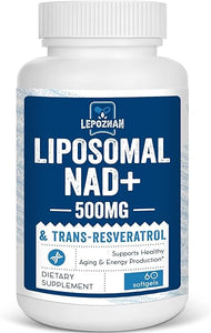 Liposomal NAD+ 500 mg + Trans-Resveratrol 300 mg, Superior Absorption True NAD Supplement Efficient for Cellular Energy Metabolism & DNA Repair, 60 Softgels in Pakistan