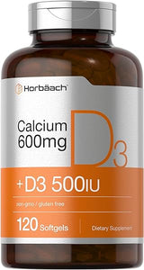 Calcium Supplement with Vitamin D3 | 600 mg | 120 Softgels | Non-GMO and Gluten Free | by Horbaach in Pakistan