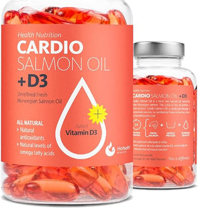 Omega 3 Fish Oil Salmon Oil Capsules with Vitamin D3 - Omega 3 6 9, EPA, DHA & Astaxanthin | 90 Norwegian Salmon Oil Capsules - Supports Heart, Brain & Joints | No Fish Aftertaste in Pakistan