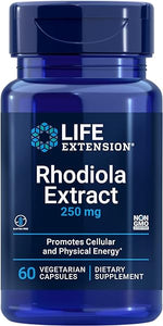Life Extension Rhodiola Extract, Rhodiola rosea supplement, standardized extract, promotes physical and mental performance, gluten-free, non-GMO, vegetarian, 250 mg, 60 capsules in Pakistan