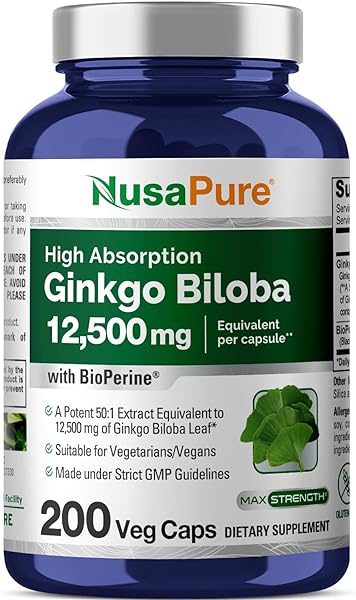 NusaPure Ginkgo Biloba Extract 12,500mg per Veggie Caps 200 Capsules (Vegetarian, Non-GMO, Gluten Free, Extract 50:1) Bioperine in Pakistan in Pakistan