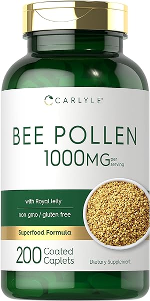 Carlyle Bee Pollen Supplement 1000mg | 200 Caplets | with Royal Jelly and Bee Propolis | Vegetarian, Non-GMO, Gluten Free in Pakistan in Pakistan