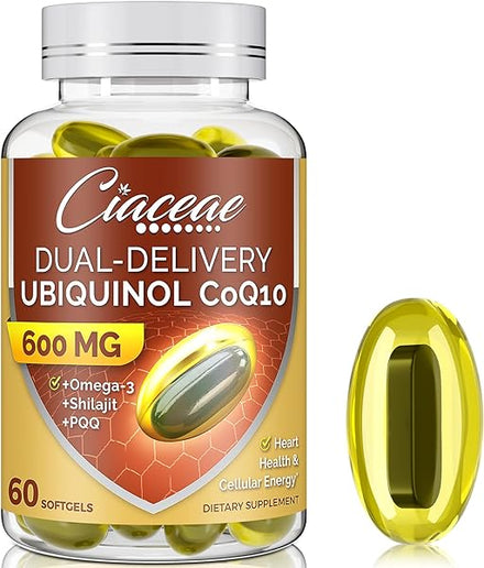 Ubiquinol CoQ10 600 MG Softgels with Omega-3 & Shilajit & PQQ, Advanced Dual-Delivery Coenzyme-Q10, Active CoQ10 Ubiquinol Supplement for Antioxidant, Heart, Brain & Cellular Energy, 60 Servings in Pakistan