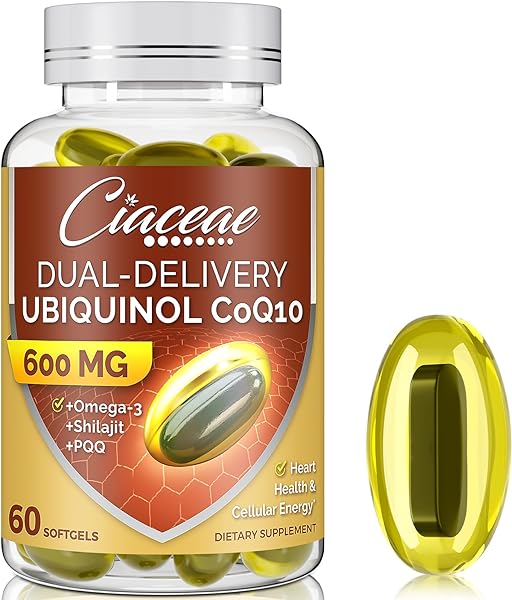 Ubiquinol CoQ10 600 MG Softgels with Omega-3 & Shilajit & PQQ, Advanced Dual-Delivery Coenzyme-Q10, Active CoQ10 Ubiquinol Supplement for Antioxidant, Heart, Brain & Cellular Energy, 60 Servings in Pakistan