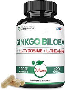 1000mg Ginkgo Biloba Supplements with L-Tyrosine, L-Theanine - 120 Capsules for 2-Month Supply - Support Focus, Mermory Function, Brain Health & Vision Quality in Pakistan