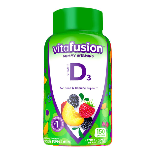 Vitafusion Vitamin D3 Gummy Vitamins for Bone and Immune System Support, Peach, Blackberry and Strawberry Flavored, 50 mcg Vitamin D, 75 Day Supply, 150 Count in Pakistan