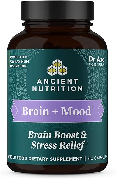 Stress Relief and Brain Supplement by Ancient Nutrition, Brain and Mood, Made with Ashwagandha, Lion's Mane to Help Reduce Stress, Gluten Free, Paleo and Keto Friendly, 60 Capsules in Pakistan