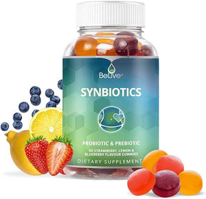 BeLive Prebiotic Fiber & Probiotic Gummies – High Strength Inulin (3g), Dietary Fiber Supplement, Digestive Support for Kids - Strawberry, Lemon, Blueberry Flavor (60Ct) in Pakistan