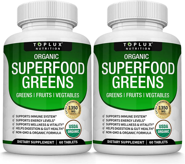 Organic Super Greens Capsules Superfood Fruit Veggie Supplement - 28 Powerful Natural Ingredients with Alfalfa, Beet Root, Tart Cherry & Ginger for Immune & Energy Support, for Men Women, 60 Tablets in Pakistan