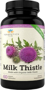 Organic Milk Thistle | Non GMO 2000mg 4X Concentrated Vegan Daily Supplement w/ Silymarin Seed Extract for Liver Support, Detox and Cleanse - 60 Veggie Capsules in Pakistan