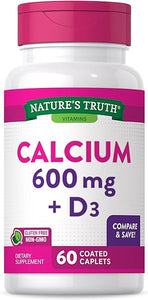 Calcium 600mg with Vitamin D3 | 60 Count | Calcium Carbonate Supplement | Vegetarian, Non-GMO & Gluten Free | by Nature's Truth in Pakistan