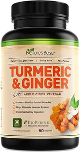 Turmeric and Ginger Supplement - Tumeric Curcumin Joint Support Pills - with Apple Cider Vinegar & BioPerine Black Pepper - 95% Curcuminoids - 60 Capsules in Pakistan