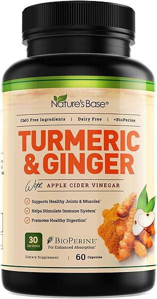 Turmeric and Ginger Supplement - Tumeric Curcumin Joint Support Pills - with Apple Cider Vinegar & BioPerine Black Pepper - 95% Curcuminoids - 60 Capsules in Pakistan in Pakistan