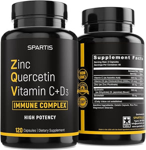 Zinc Quercetin 500mg with Vitamin C Vitamin D3 Bromelain Immune Support High Potency Quercetin Zinc Supplement ZQV by SPARTIS (Pack of 1 Bottle at 120-Caps) in Pakistan