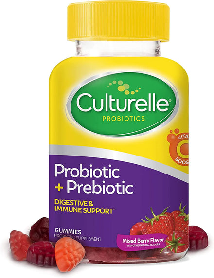 Culturelle Daily Probiotic for Kids + Veggie Fiber Gummies (Ages 3+) - 30 Count - Digestive Health & Immune Support – Berry Flavor with a Vitamin C Boost